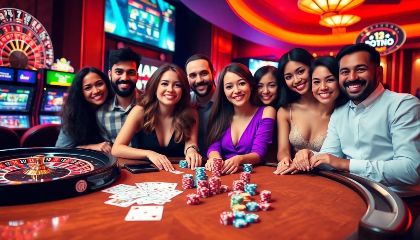 Engage in thrilling online gaming with HBBET, featuring vibrant casino tables and action-packed scenes.