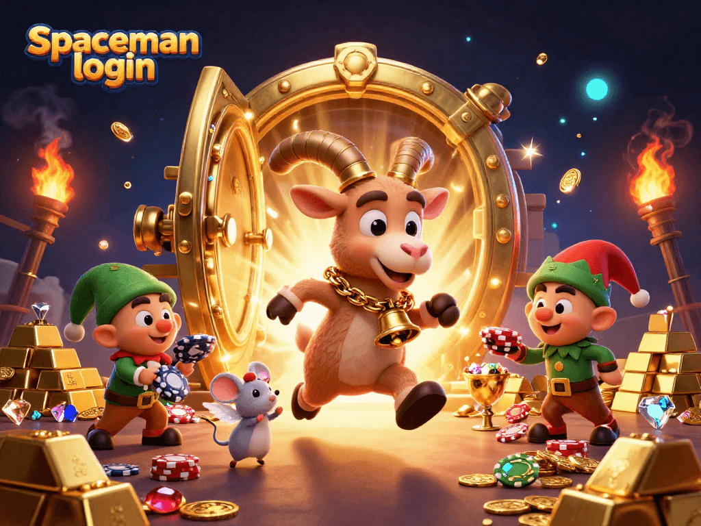 Experience the thrill of slot gaming with spaceman login, a captivating casino scene filled with treasures and characters.