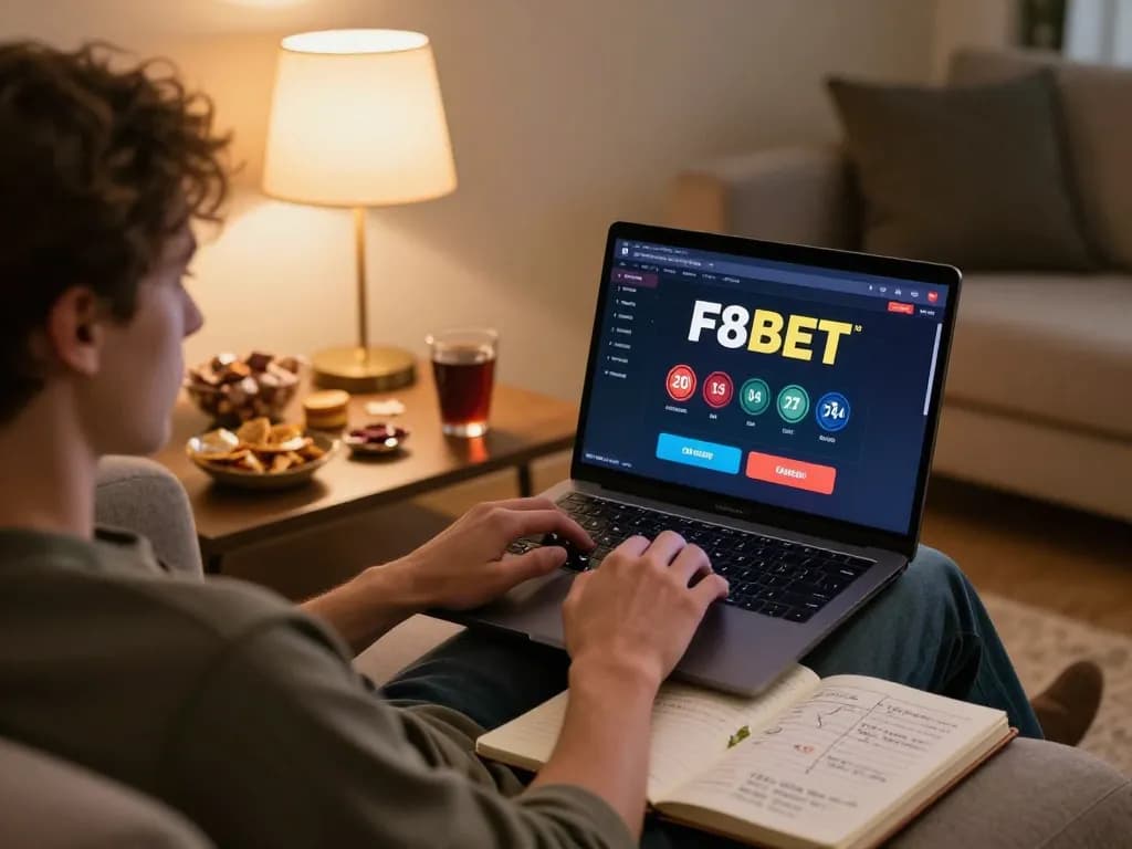 Players enjoying online gaming experience on F8BET, showcasing casino interface on a laptop.