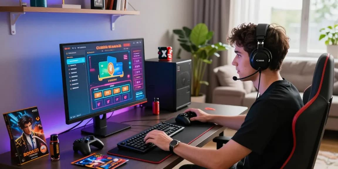 Engaged player at a credit card casino highlighting the ease of online gaming at https://aisa.org.uk, with modern desktop setup and vibrant atmosphere.