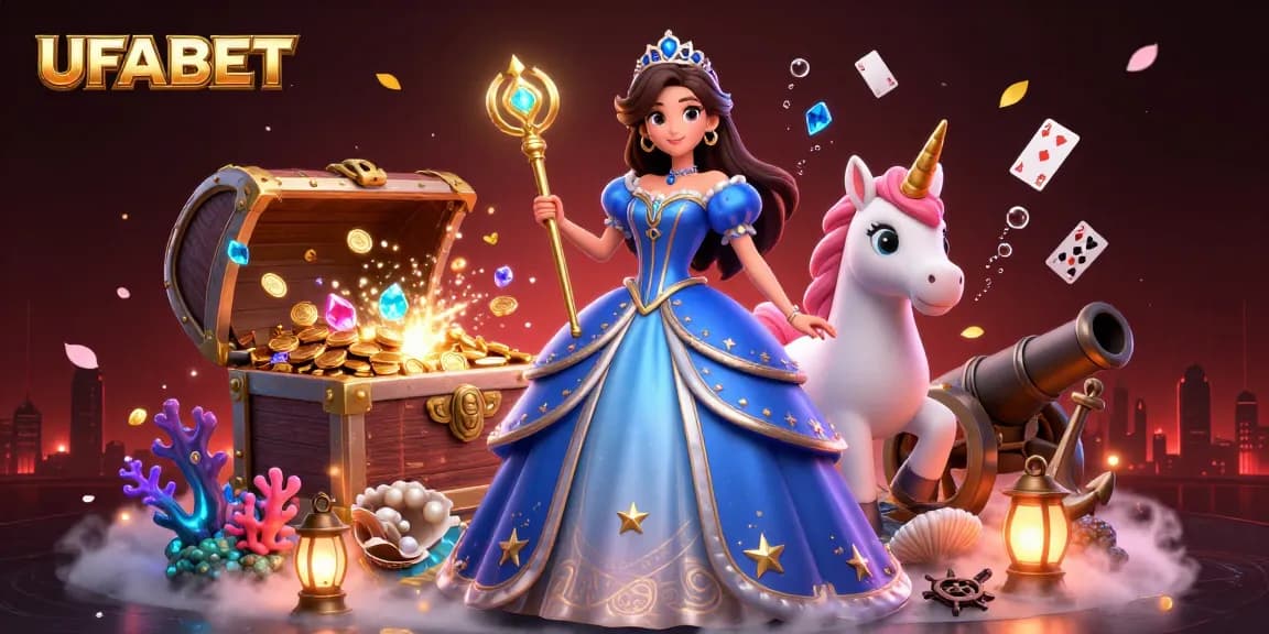 Engage with UFABET's vibrant 3D casino illustration showcasing captivating games and vivid rewards.