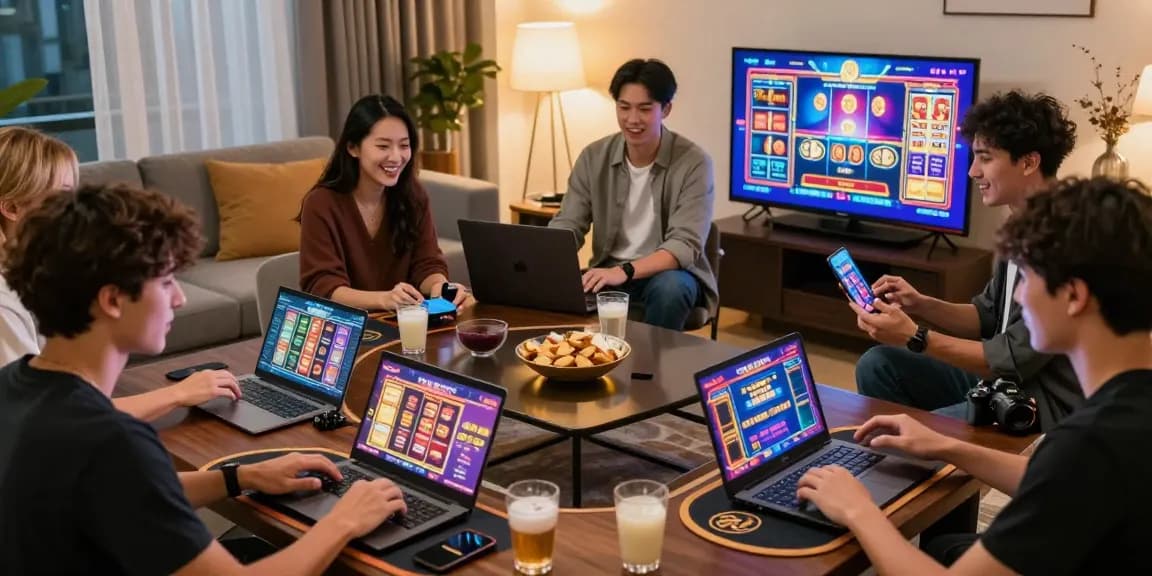 Players experiencing new online casinos with diverse games in a cozy home setting.