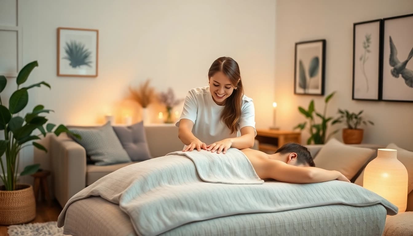 Relaxing 오산출장마사지 experience in a cozy home setting with a young therapist.