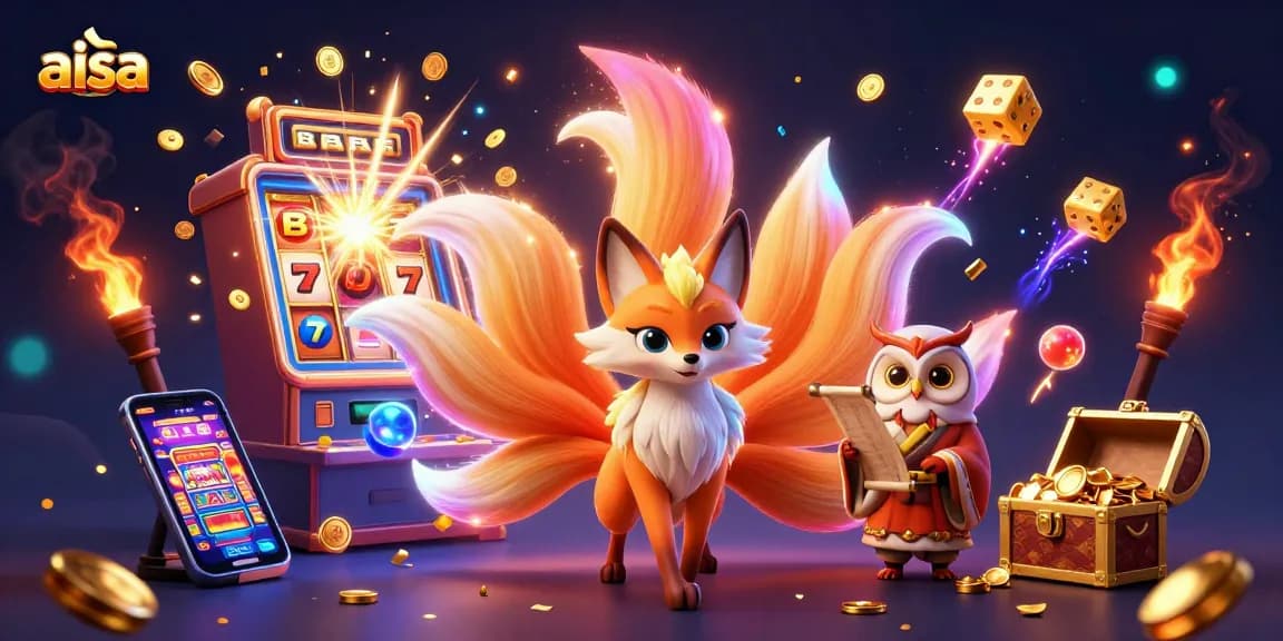 Spin the reels at aisa with vibrant characters and bursting slot machines in an engaging casino scene.