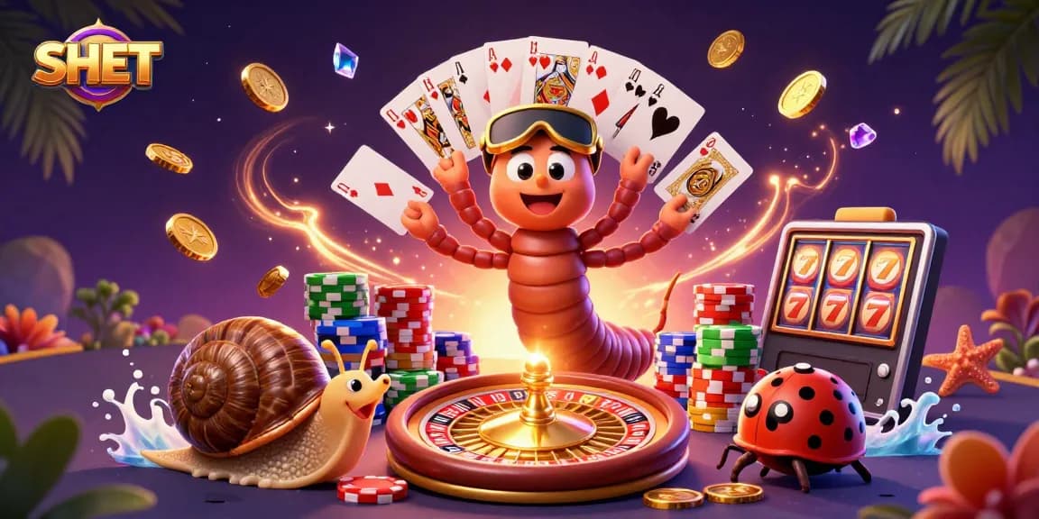 Experience the thrill of SH BET with cartoon characters and vibrant casino elements in a dynamic scene.