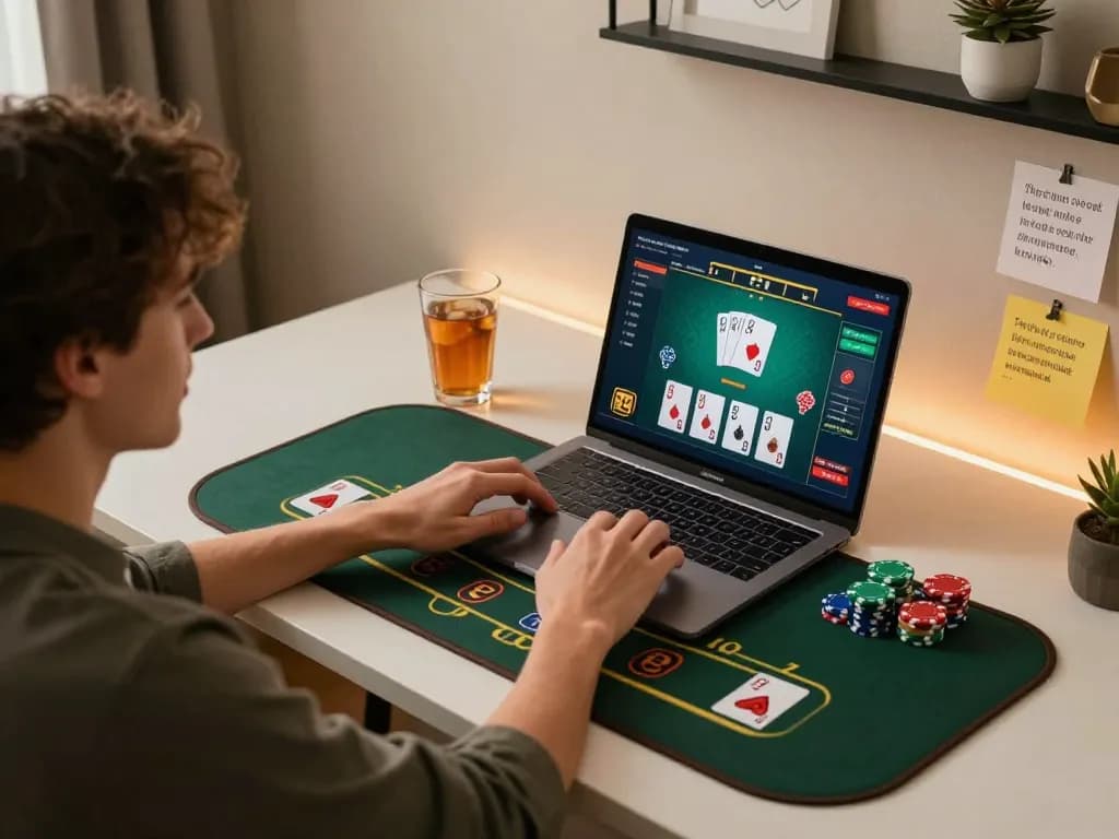 Kong88 player engaged in immersive online blackjack gaming experience at home