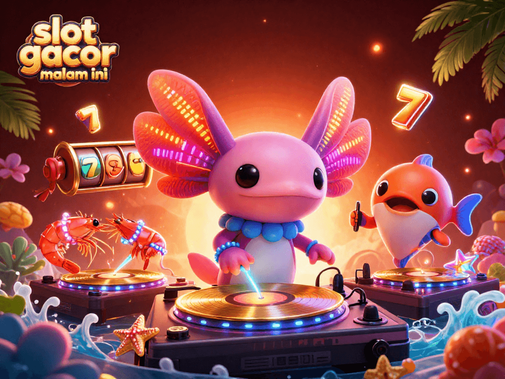 Experience the excitement of slot gacor malam ini with vibrant characters playing in a casino-themed underwater party.