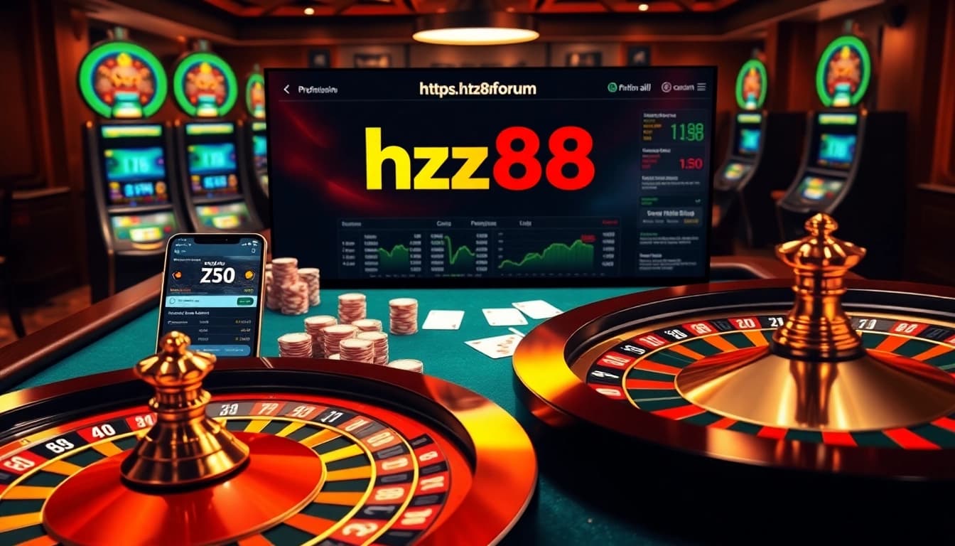 Spinning roulette wheel and dynamic poker chips betting action on https://hz88.forum/ casino interface