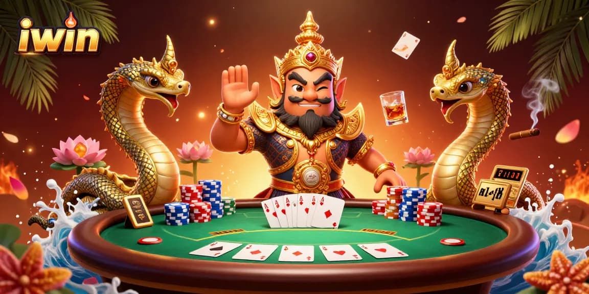 Experience thrilling poker action with iwin, showcasing vibrant characters and casino elements.