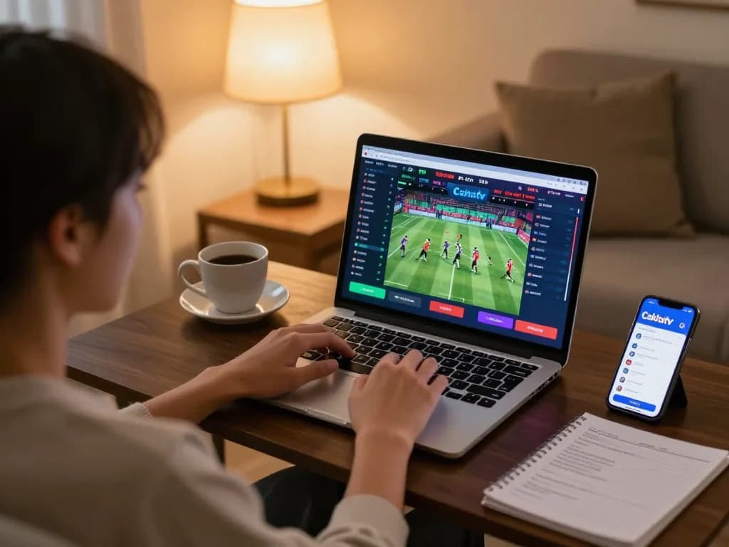 Cakhiatv user engaged in online sports betting from home, showcasing an interactive and responsible gaming experience.