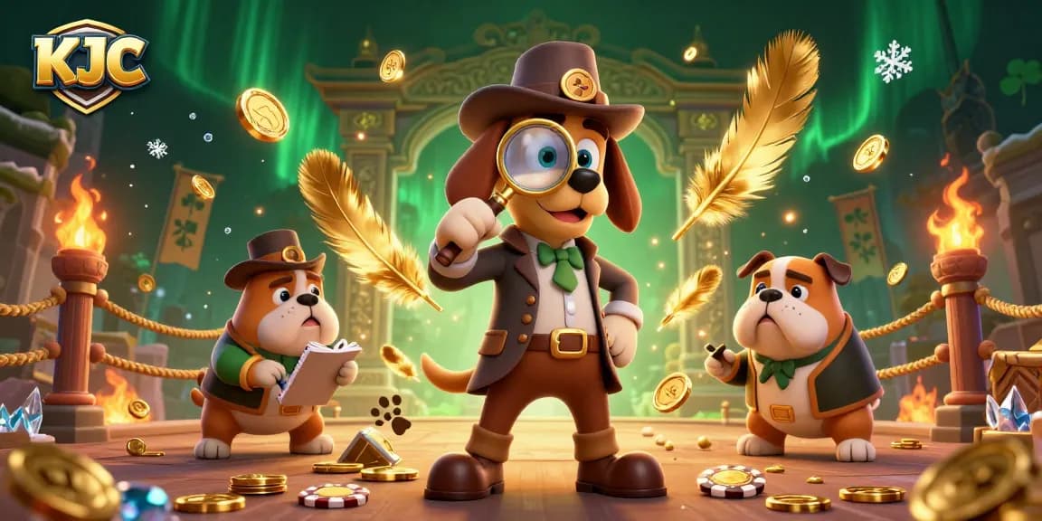 KJC invites players to enjoy exhilarating poker fun with a playful detective scene, revealing hidden treasures.