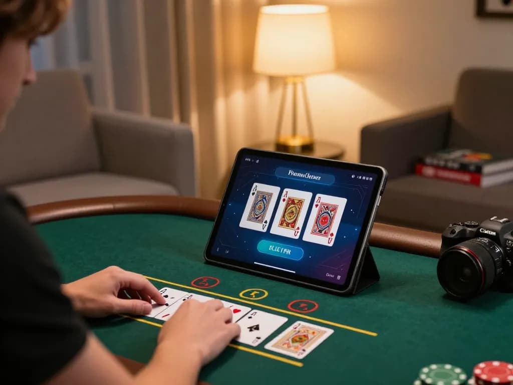 Engaged player using 388bet for live dealer blackjack in a luxurious home setup.