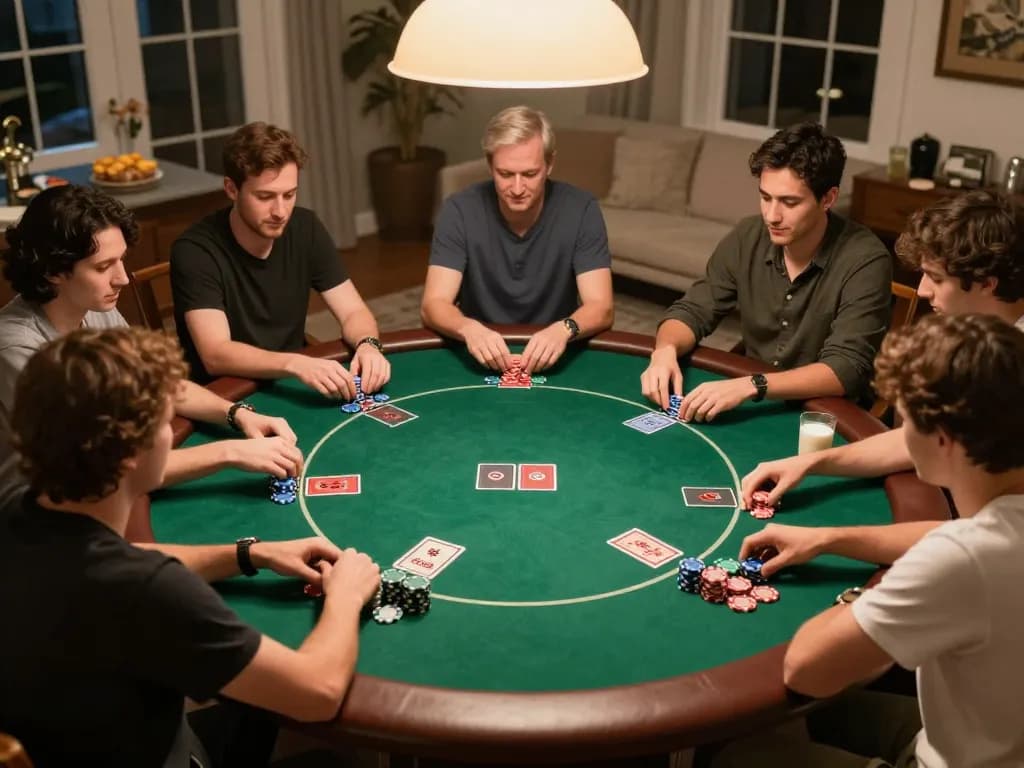 Players enjoying a strategic game of Texas Hold'em poker at a private table, showcasing the engaging atmosphere of god55 casino.