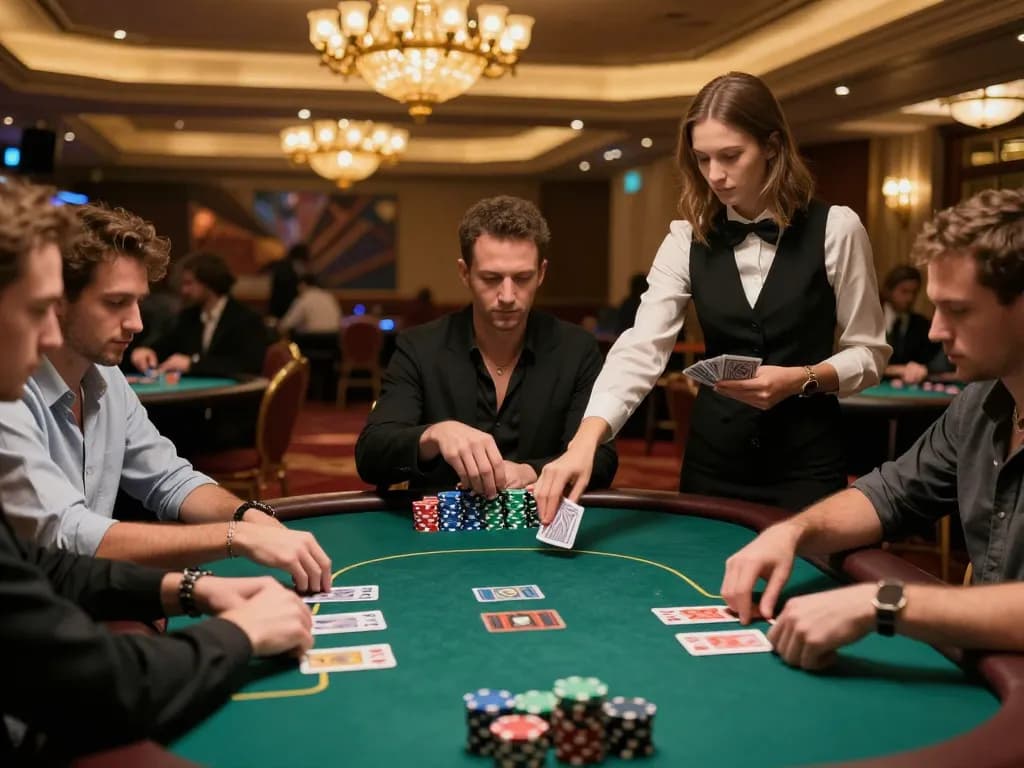 Players competing in an exciting poker game at a luxurious casino, showcasing open888 stakes