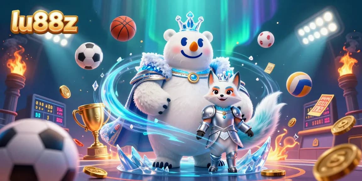 lu88z showcases a 3D cartoon ice king and snow fox amid vibrant sports betting action.
