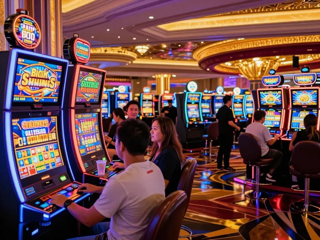 Engaging and colorful slot machine gameplay experience at sin88. com casino in vibrant Las Vegas setting.