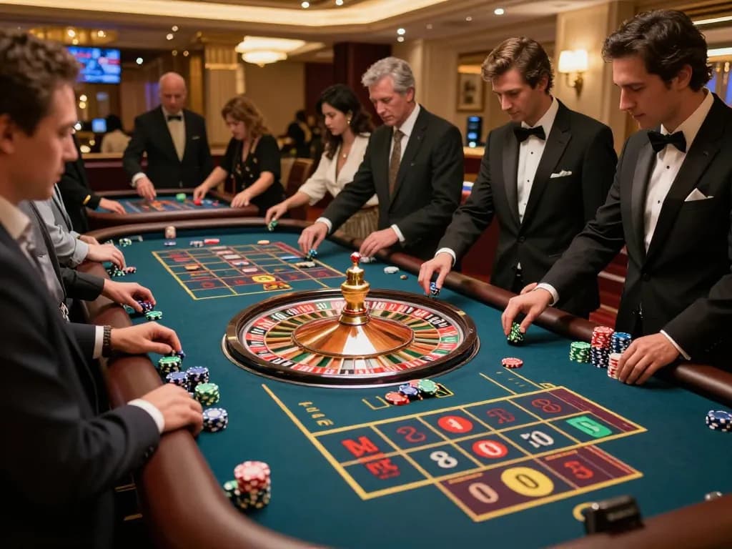 Players enjoying the roulette experience at i9BET casino with vibrant chips and dynamic atmosphere.
