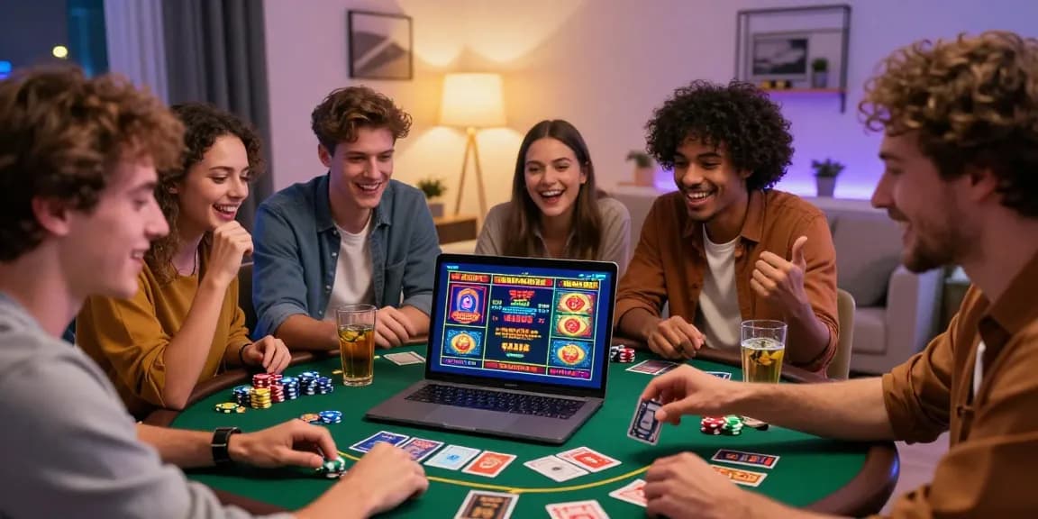 Online gaming excitement at https://aisa.org.uk with friends enjoying a credit card casino at home.