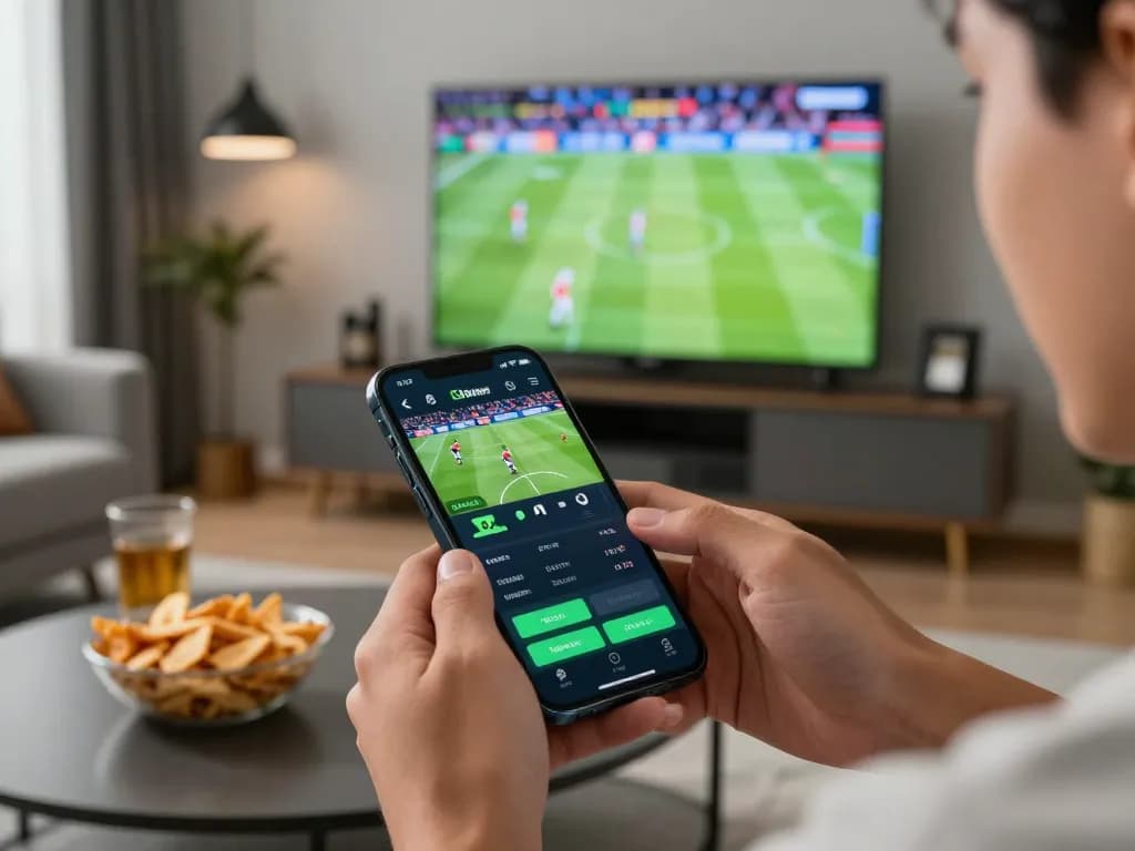 Experience interactive live sports betting with XX88 on a stylish mobile device in a modern home.