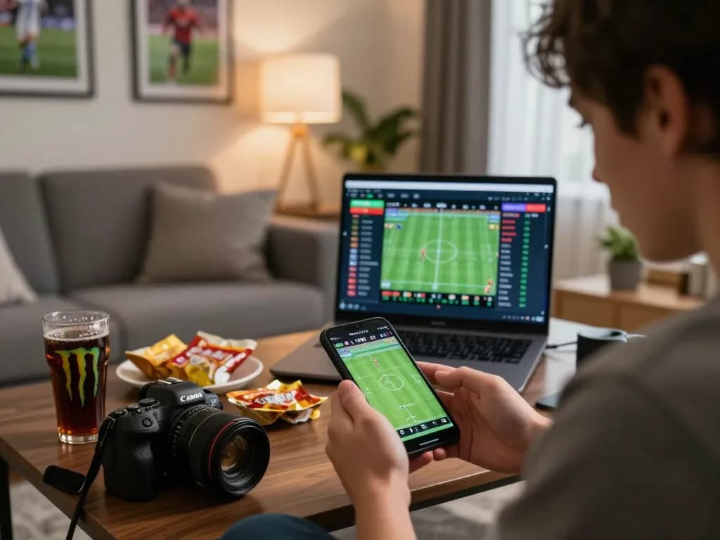 Engaging moment of a user placing bets on bk8's sports betting app during a live football match.