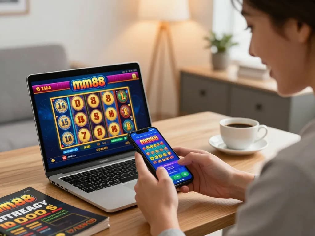Engaging gameplay on mm88 casino app in a cozy home office setting.
