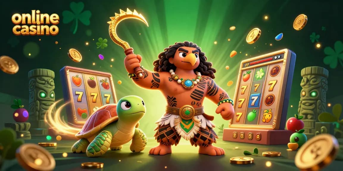 Engaging illustration of a thrilling online casino scene with jackpot reels, golden coins, and vibrant gaming elements.