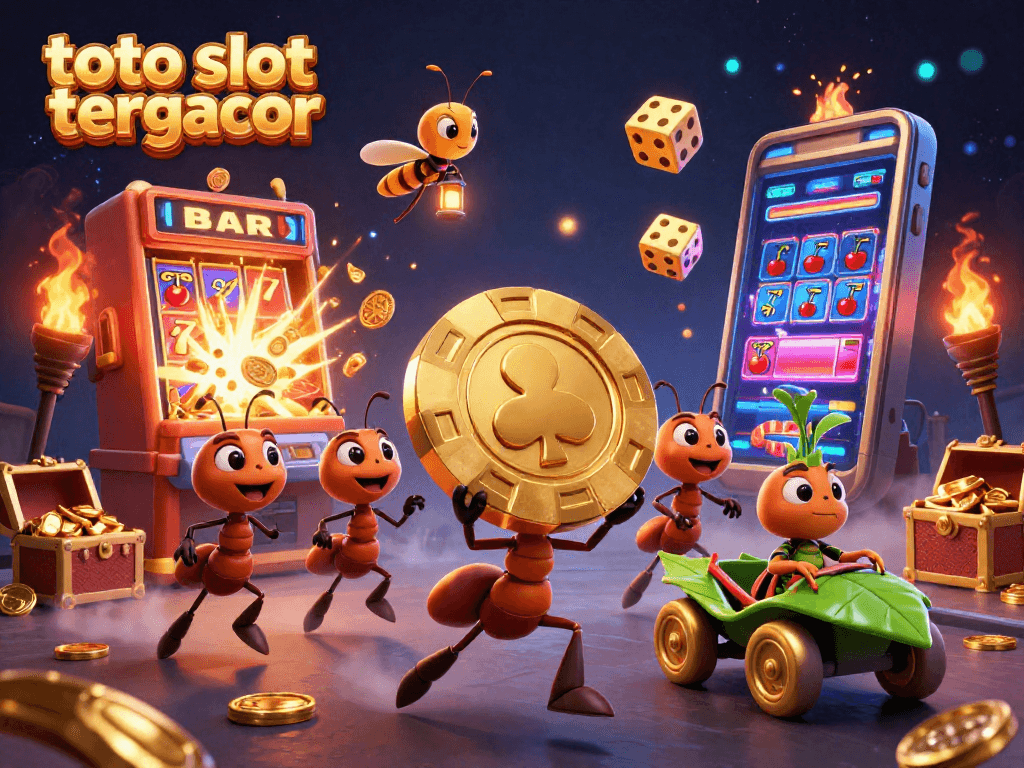 Experience winning thrills with toto slot tergacor in an exciting heist scene featuring ants and casino elements.