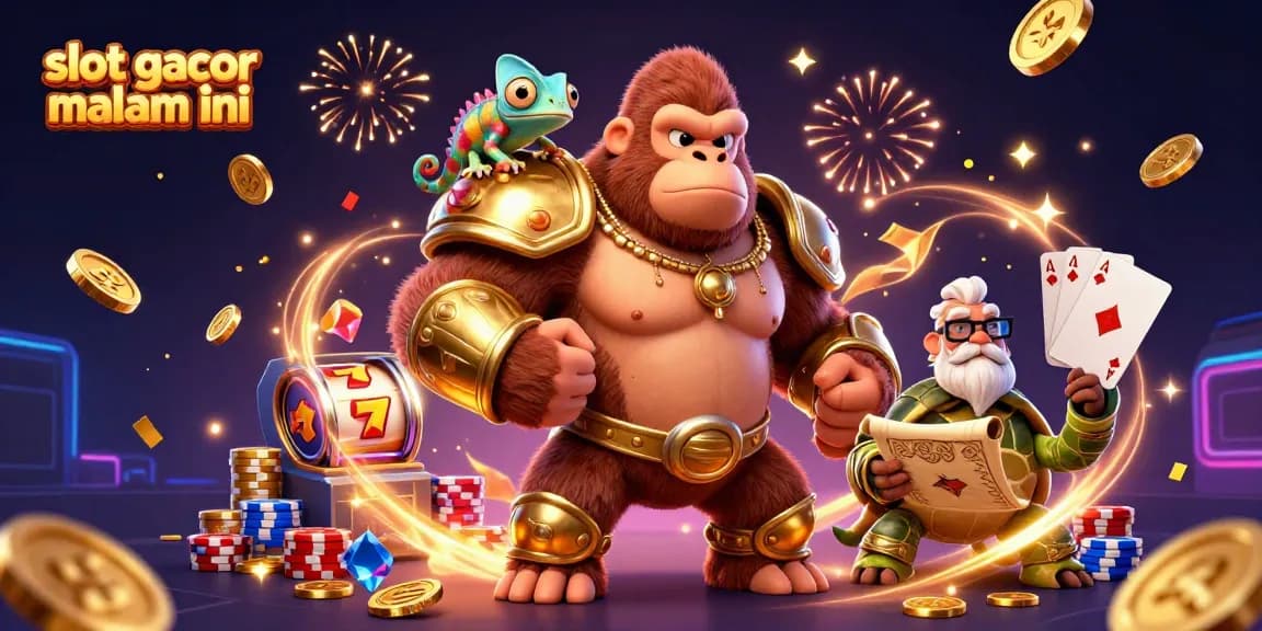 Experience winning thrills in slot gacor malam ini with a powerful gorilla, chameleon, and tortoise in vibrant casino action.