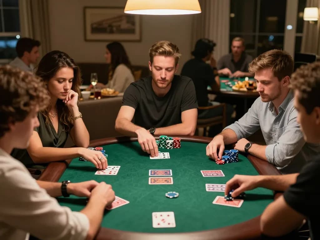 Players enjoying a fun and competitive poker night at home with vin88 gaming action.