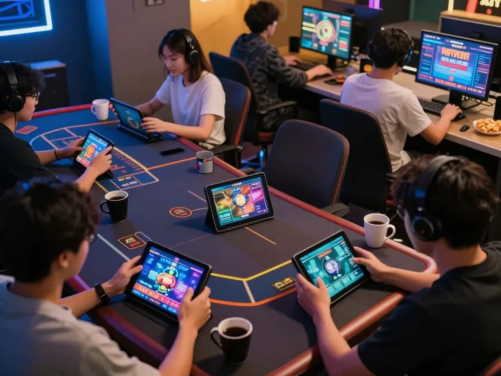 Players enjoying sun win casino games on their devices, showcasing a vibrant online atmosphere.