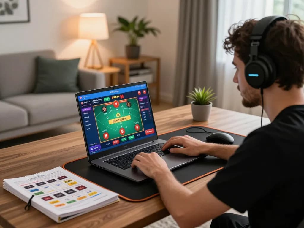 Engaging in online gaming with SC88 casino app on a laptop in a cozy home setting