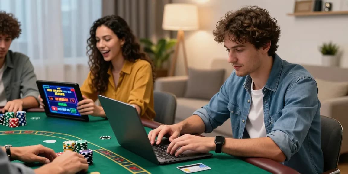 Casino players enjoying credit card gaming experience at home via https://brcs.co.uk with lively ambiance and modern decor.