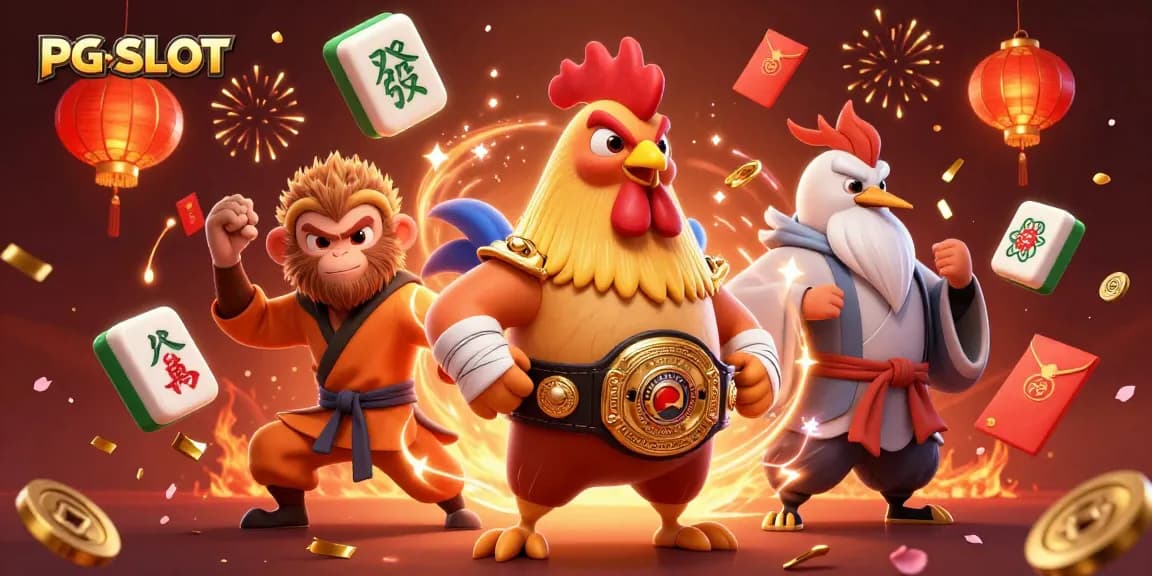 เล่น PG SLOT พร้อมกับไก่ชนมวยไทย, ลิงเส้าหลิน, และนกกระยางในบรรยากาศแห่งการเฉลิมฉลอง