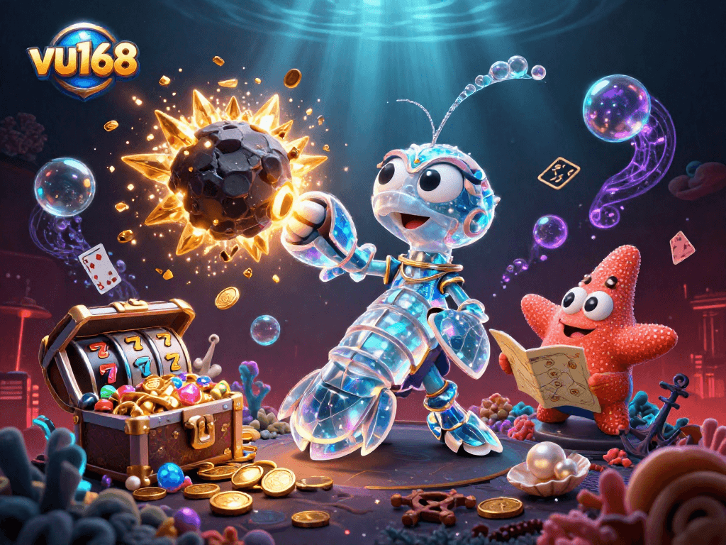Experience thrilling wins with vu168's exciting slot games amidst a dynamic underwater adventure.