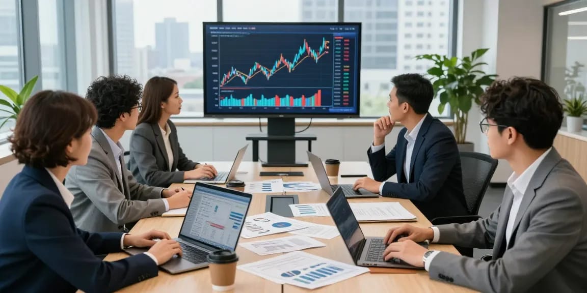 Professional financial consulting session at https://aisa.org.uk with team analyzing investment trends and strategies