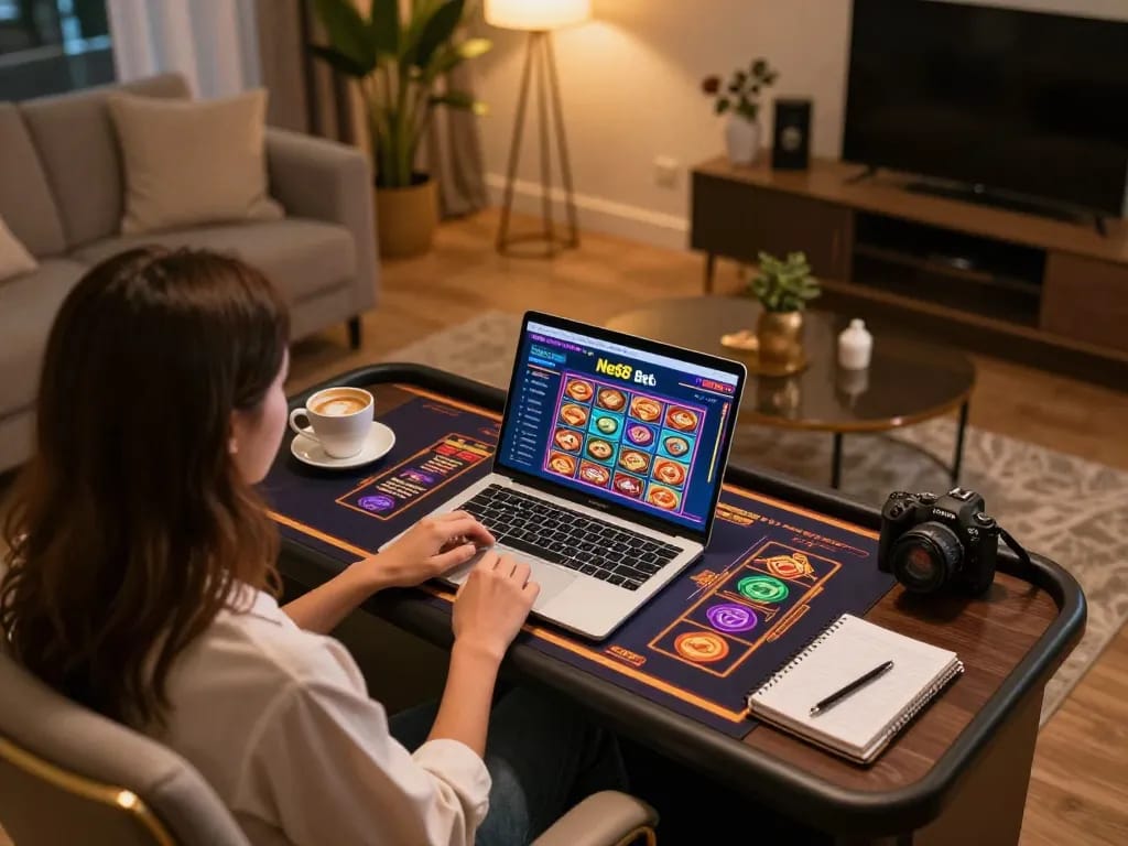 Engaging in strategic net88 bet while enjoying a cozy home gaming setup.