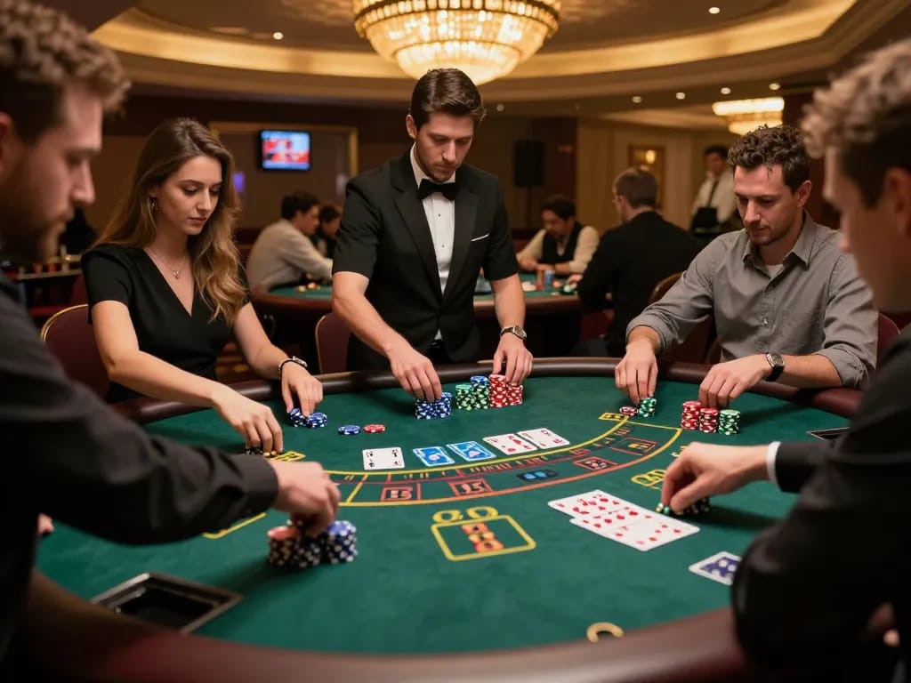 xx88 players engaged in strategic blackjack gameplay at a dynamic casino table.