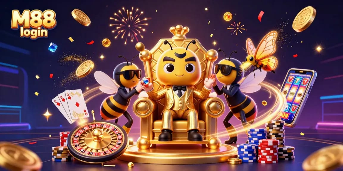 Engage with M88 login for thrilling casino gameplay featuring vibrant cartoon characters.