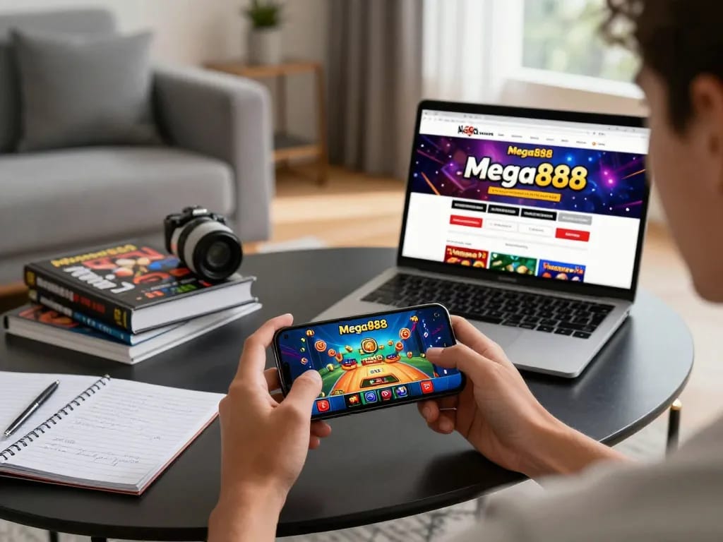 Experience the thrill of download mega888 on your smartphone in a cozy home setting