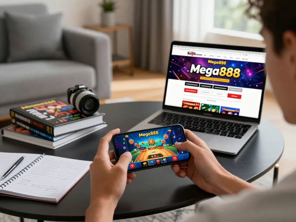 Experience the thrill of download mega888 on your smartphone in a cozy home setting