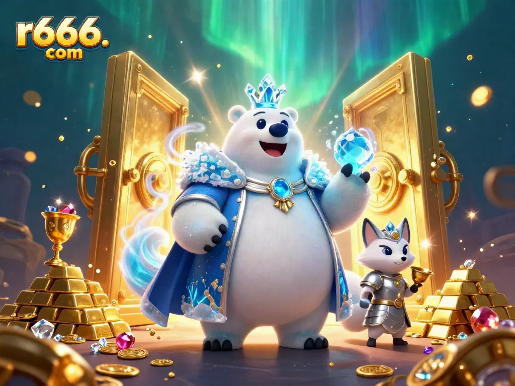 Spin and win at r666. com with an enchanting 3D casino world featuring an ice king and treasures.