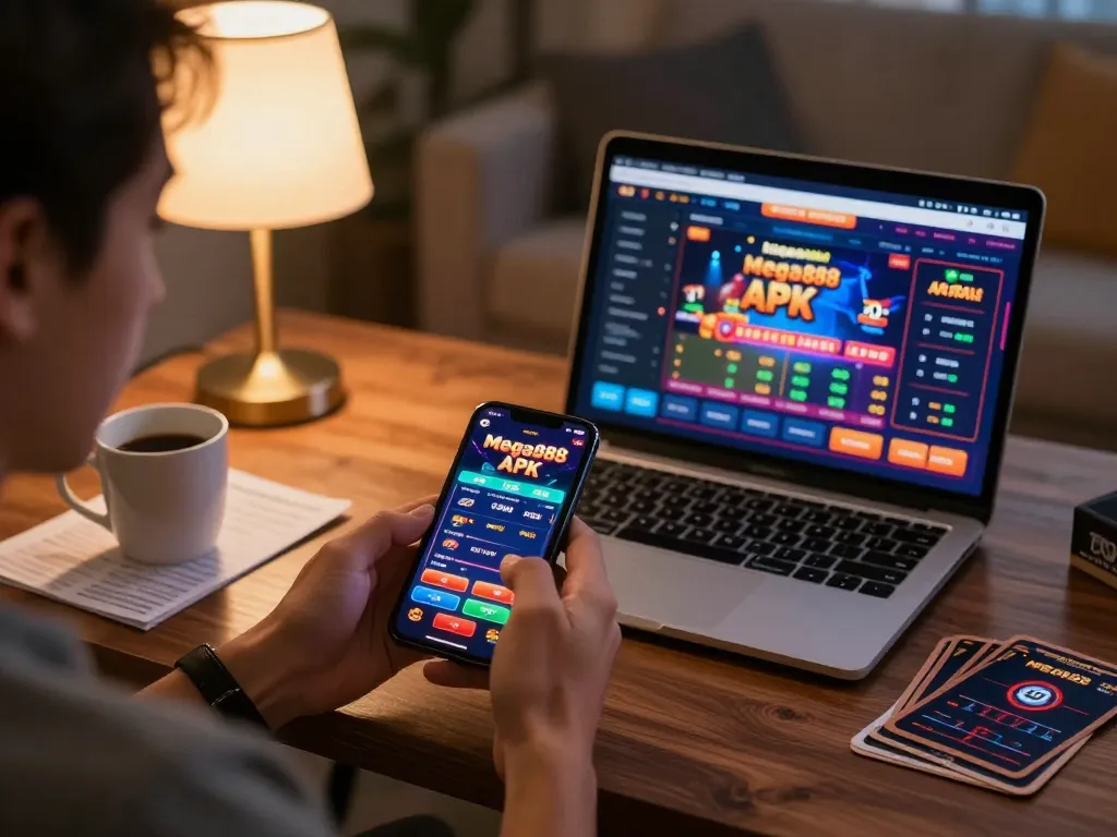 IIPA Special gameplay moment showing a player engaging on the Mega888 APK mobile app in a cozy setting.