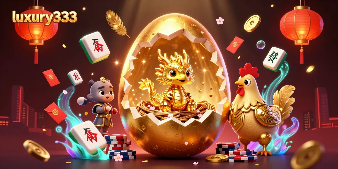 Keberuntungan luxury333 menghiasi permainan dengan naga emas dan simbol kasino yang mempesona.