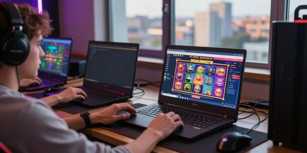 Pengalaman judi slot pragmatic gacor online yang menarik dengan pemain fokus di depan laptop.