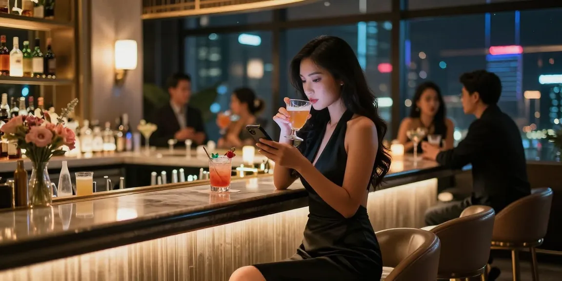 Gái gọi trong không gian quán bar sang trọng, tạo cảm giác quyến rũ và hiện đại