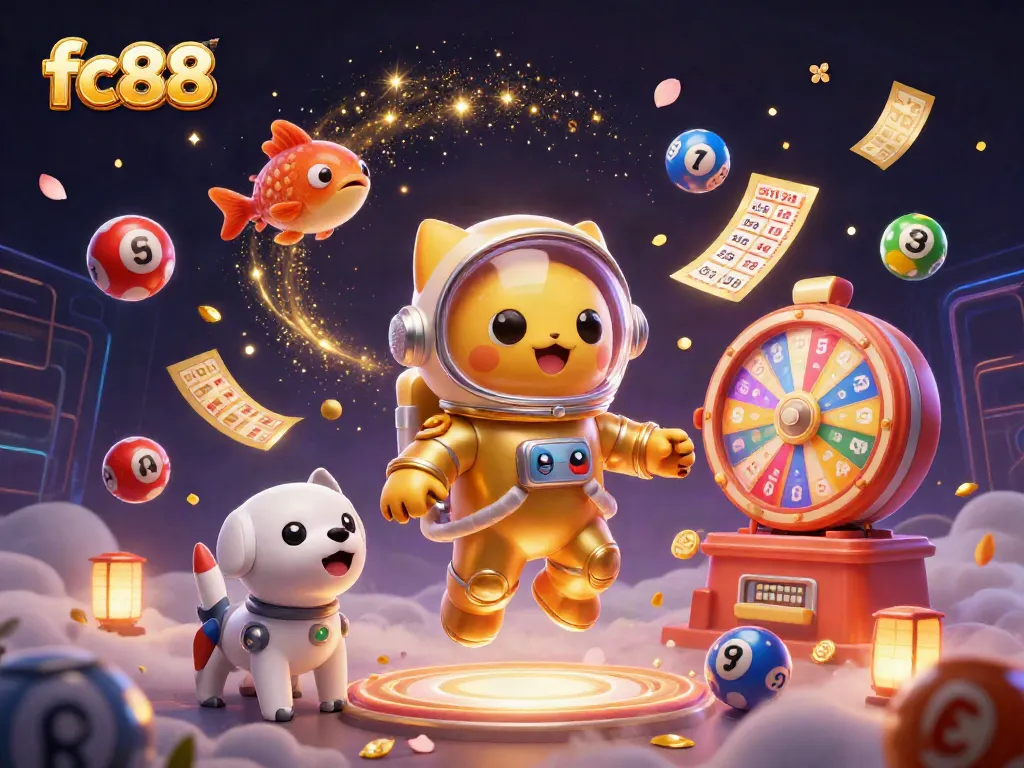 Engage with fc88's exhilarating gaming world through this vibrant cosmic casino scene.
