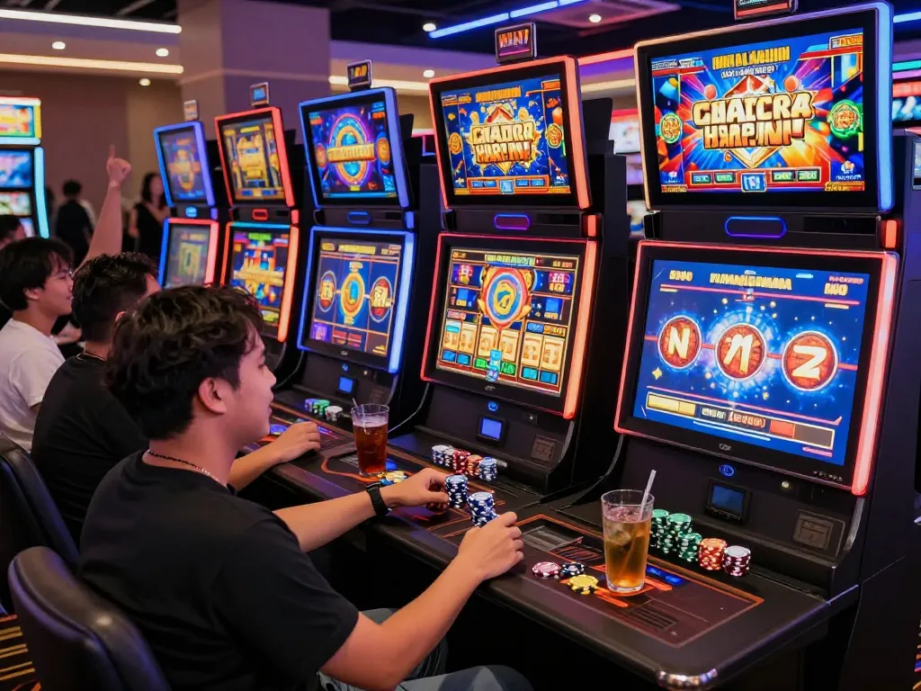 Exciting scene of players enjoying slot gacor hari ini in a lively casino atmosphere.