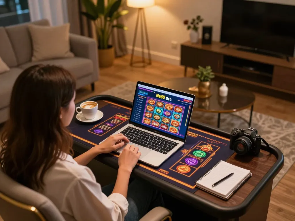 Engaging in strategic net88 bet while enjoying a cozy home gaming setup.