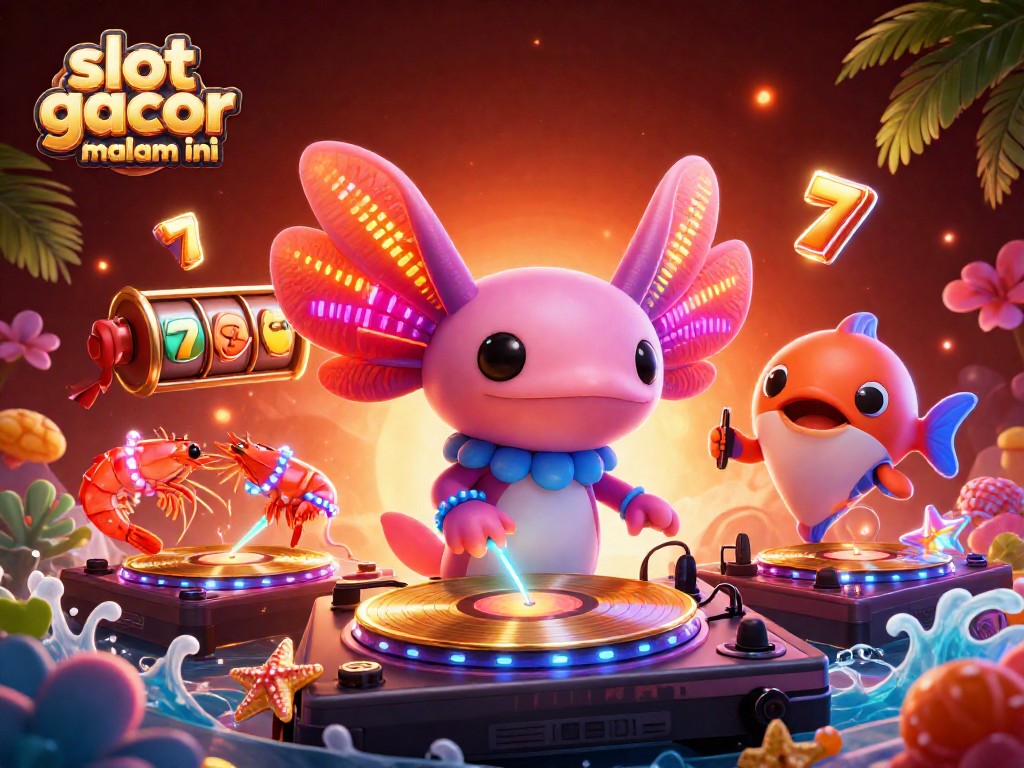 Experience the excitement of slot gacor malam ini with vibrant characters playing in a casino-themed underwater party.