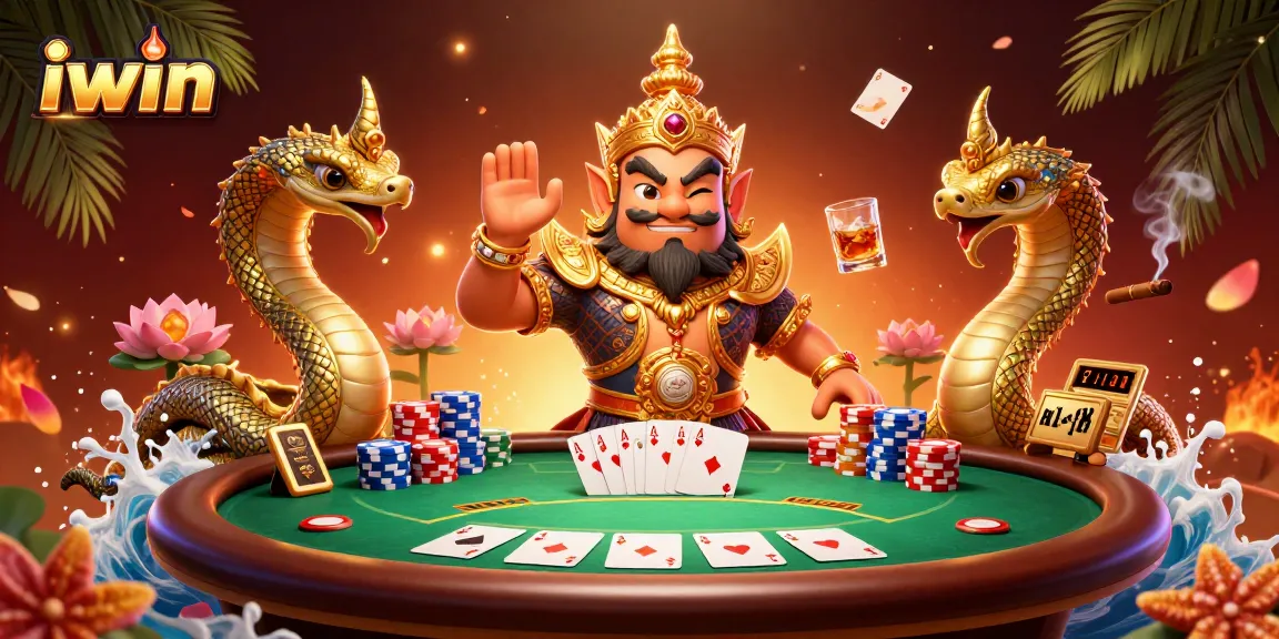 Experience thrilling poker action with iwin, showcasing vibrant characters and casino elements.